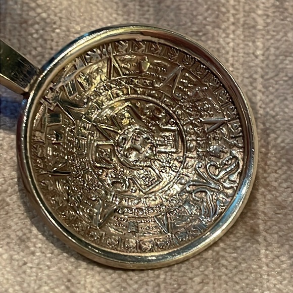 Mexican Green Jade Mayan Calendar Spoon Silver 4 1/4” - Picture 6 of 11